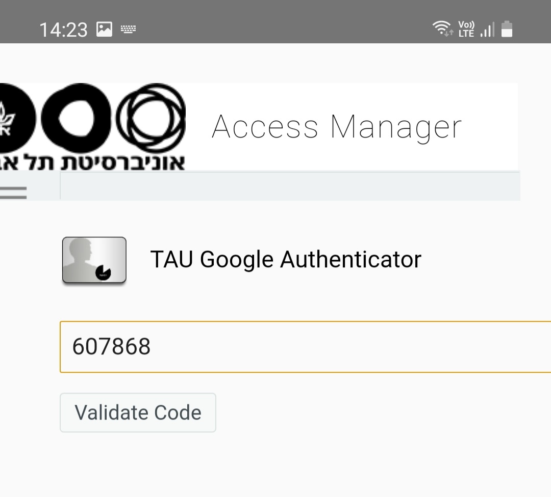 write the code from google authenticator and press validate code
